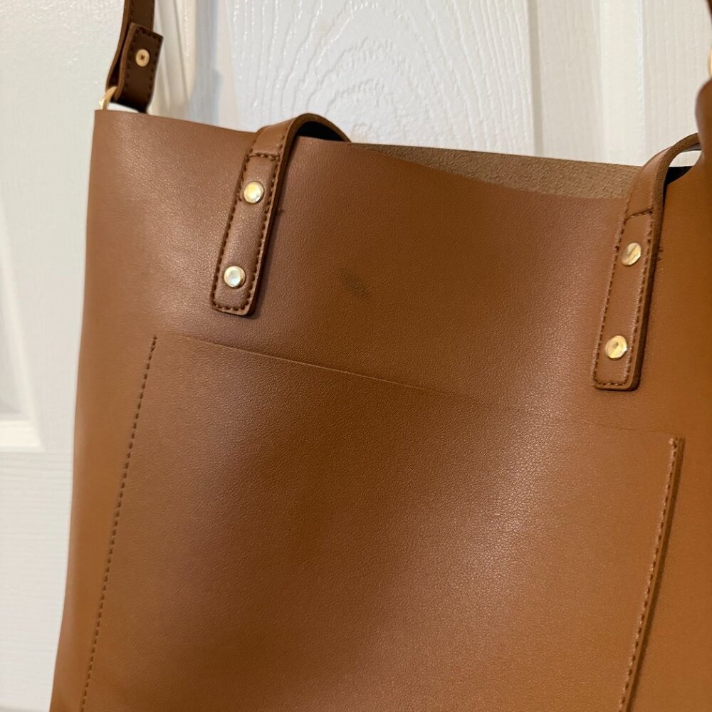 HENNY + LEV Cognac Brown Vegan Leather Everyday Laptop Tote Purse‎ Bag Crossbody - Picture 8 of 8
